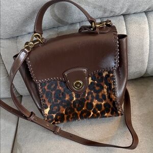 Ralph Lauren Brown Leather Crossbody Bag with Leopard Print